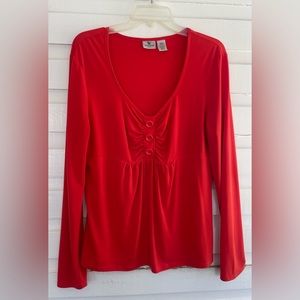 Worthington Stretch Tangerine Orange Long Sleeve Blouse Top Size L